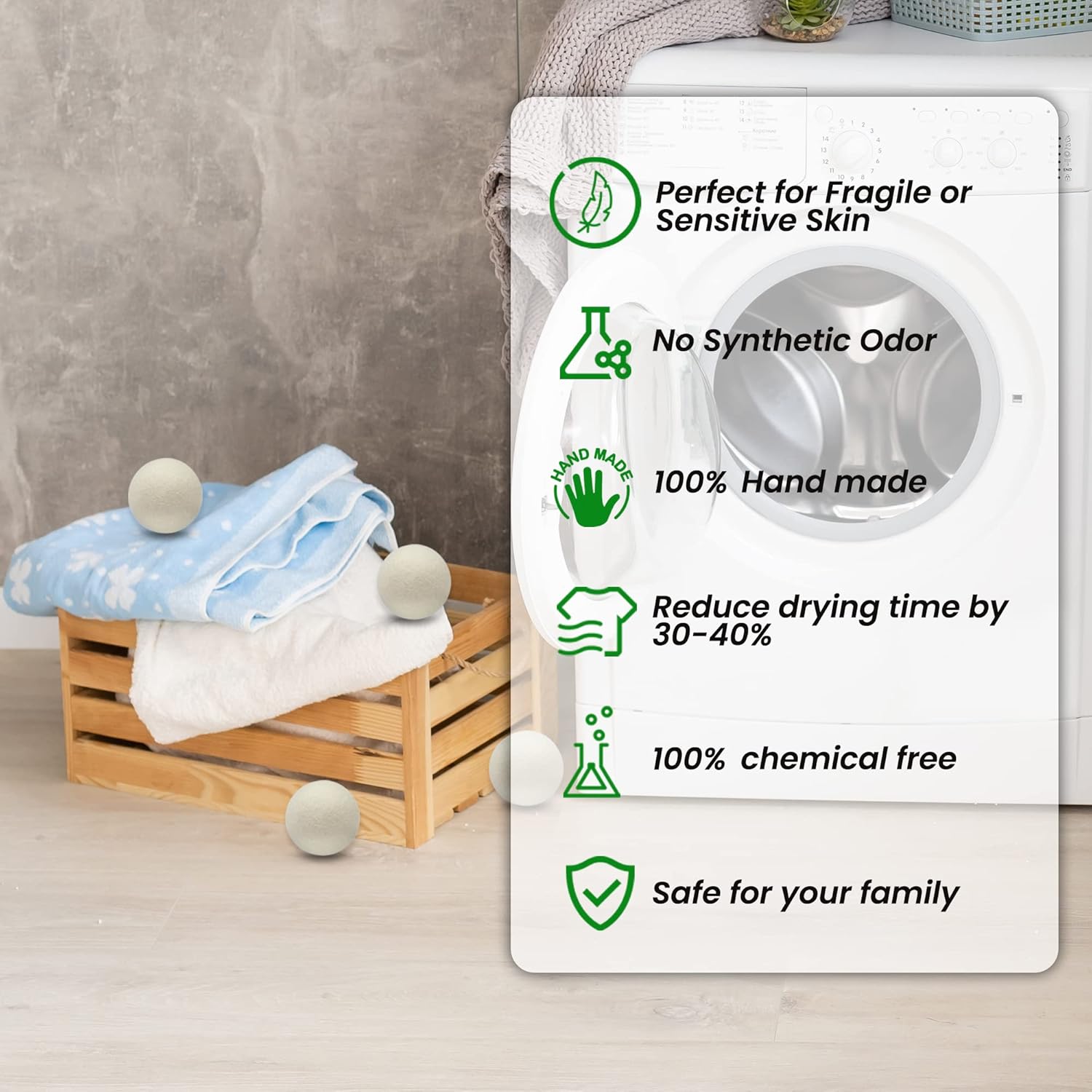 BARYAH Wool Dryer Balls,Pack of 8 Natural Fabric Softener 100% Organic Premium XL New Zealand Wool, Reusable, Reduces Clothing Wrinkles and Baby Safe, Saving Energy & Time