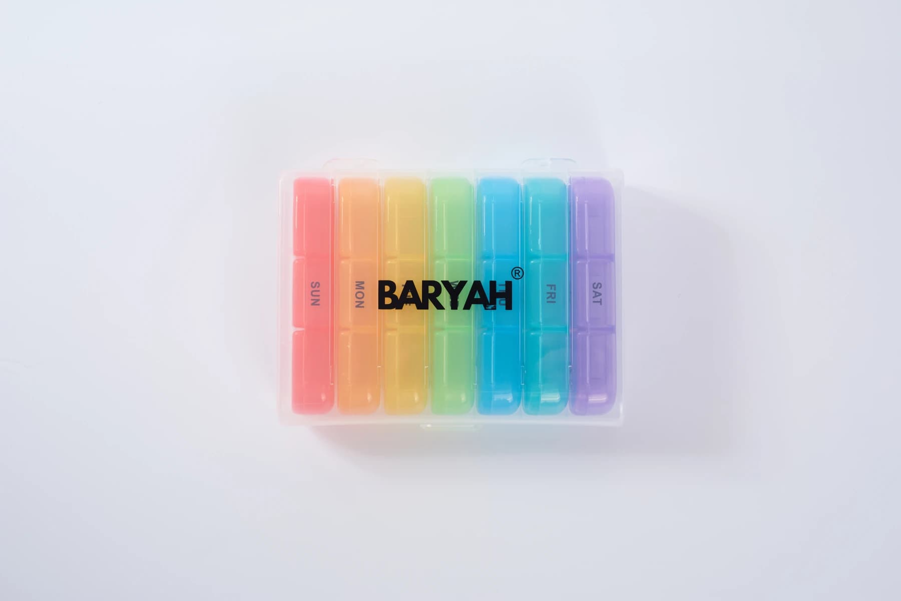 BARYAH colourful weekly pill organiser with seven removable day boxes