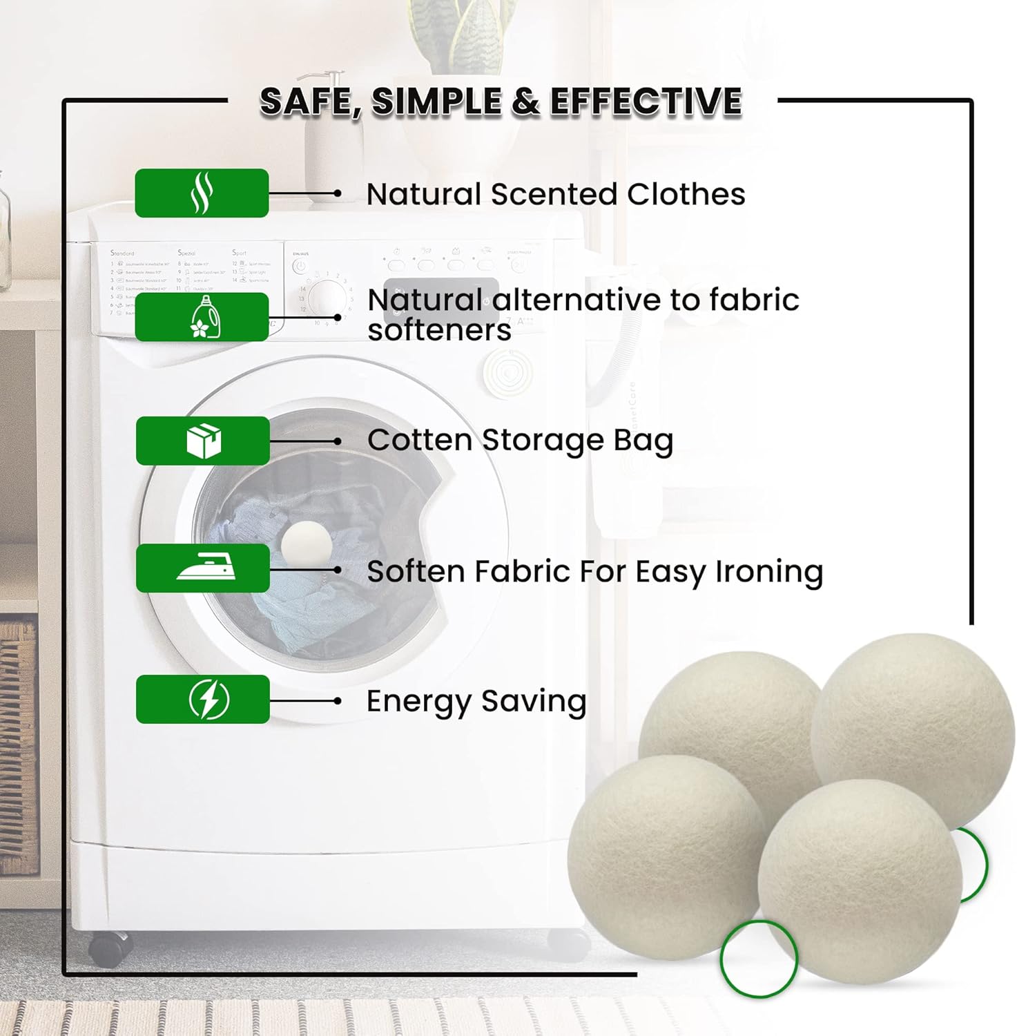 BARYAH Wool Dryer Balls,Pack of 8 Natural Fabric Softener 100% Organic Premium XL New Zealand Wool, Reusable, Reduces Clothing Wrinkles and Baby Safe, Saving Energy & Time