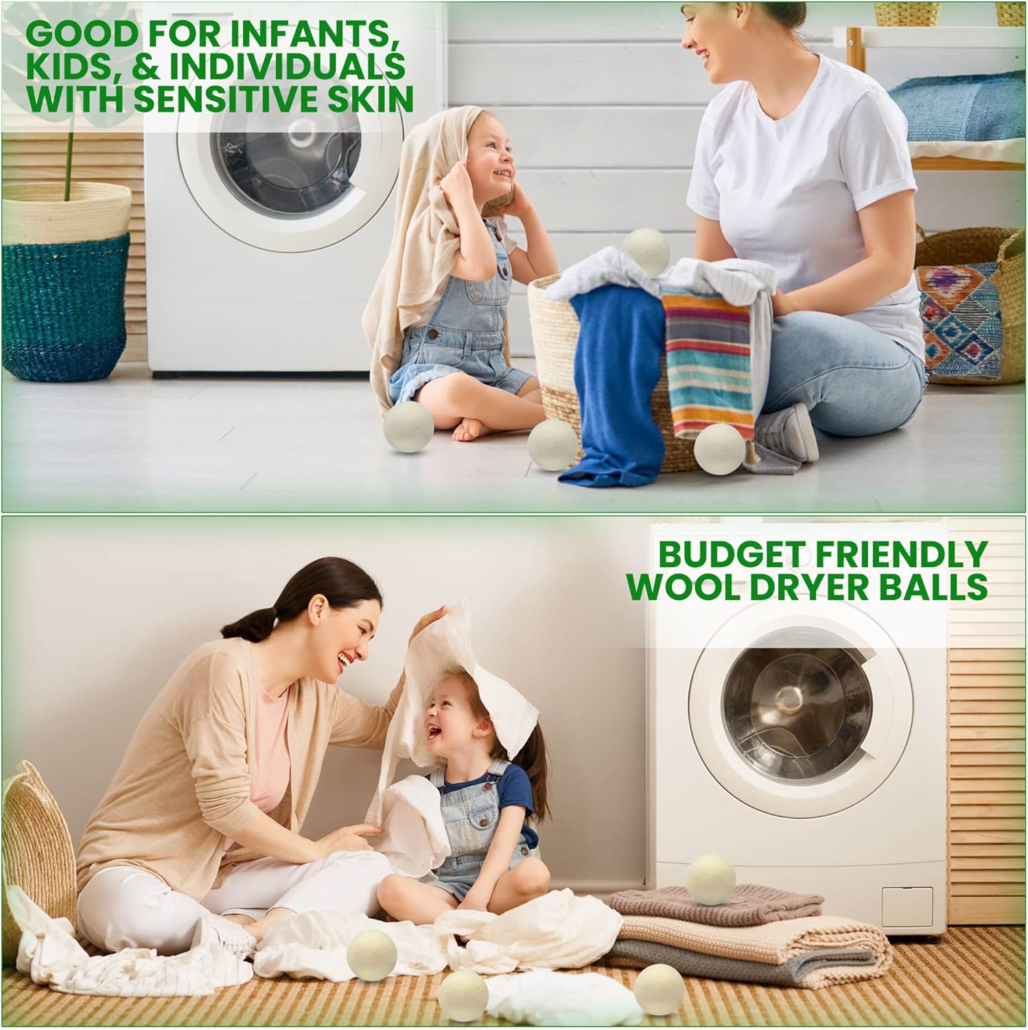 BARYAH Wool Dryer Balls,Pack of 8 Natural Fabric Softener 100% Organic Premium XL New Zealand Wool, Reusable, Reduces Clothing Wrinkles and Baby Safe, Saving Energy & Time