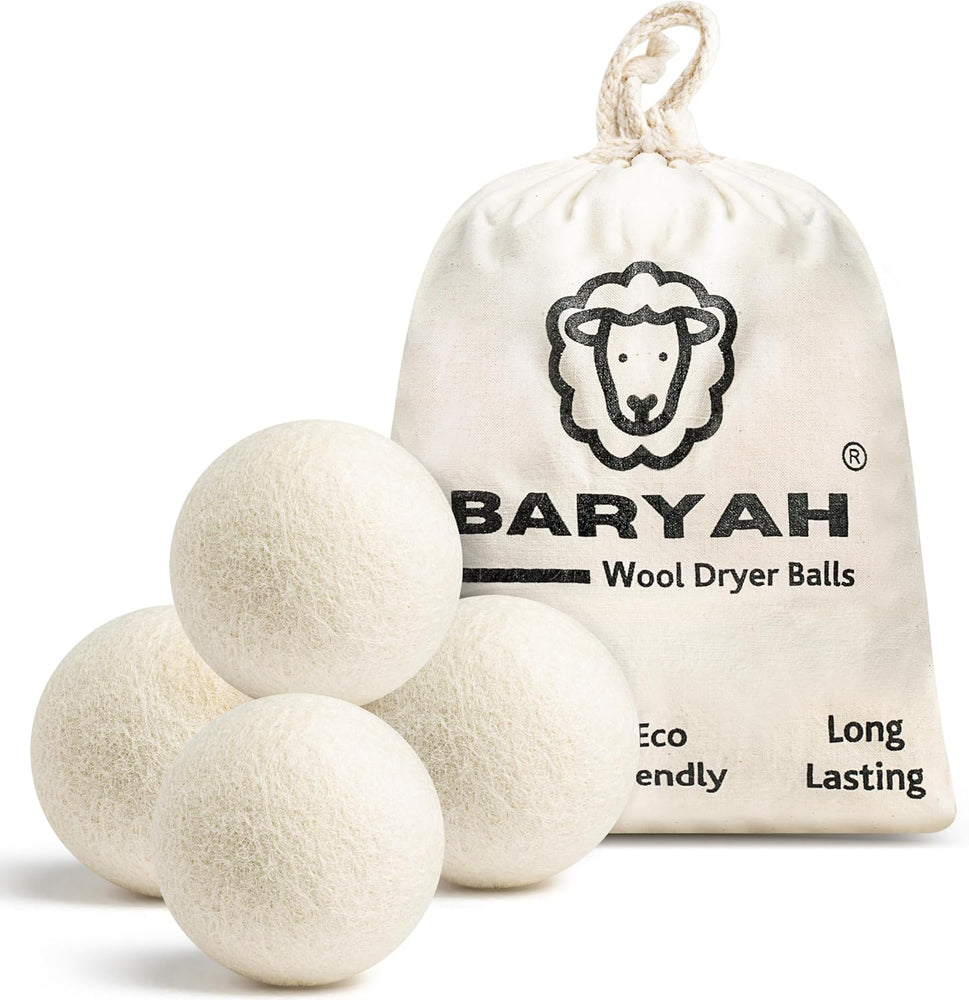 Baryah Wool Dryer Balls XL Pack of 4 – Organic New Zealand Wool, Reusable Eco Tumble Dryer Balls UK – Reduce Drying Time & Wrinkles – Natural Fabric Softener Alternative
